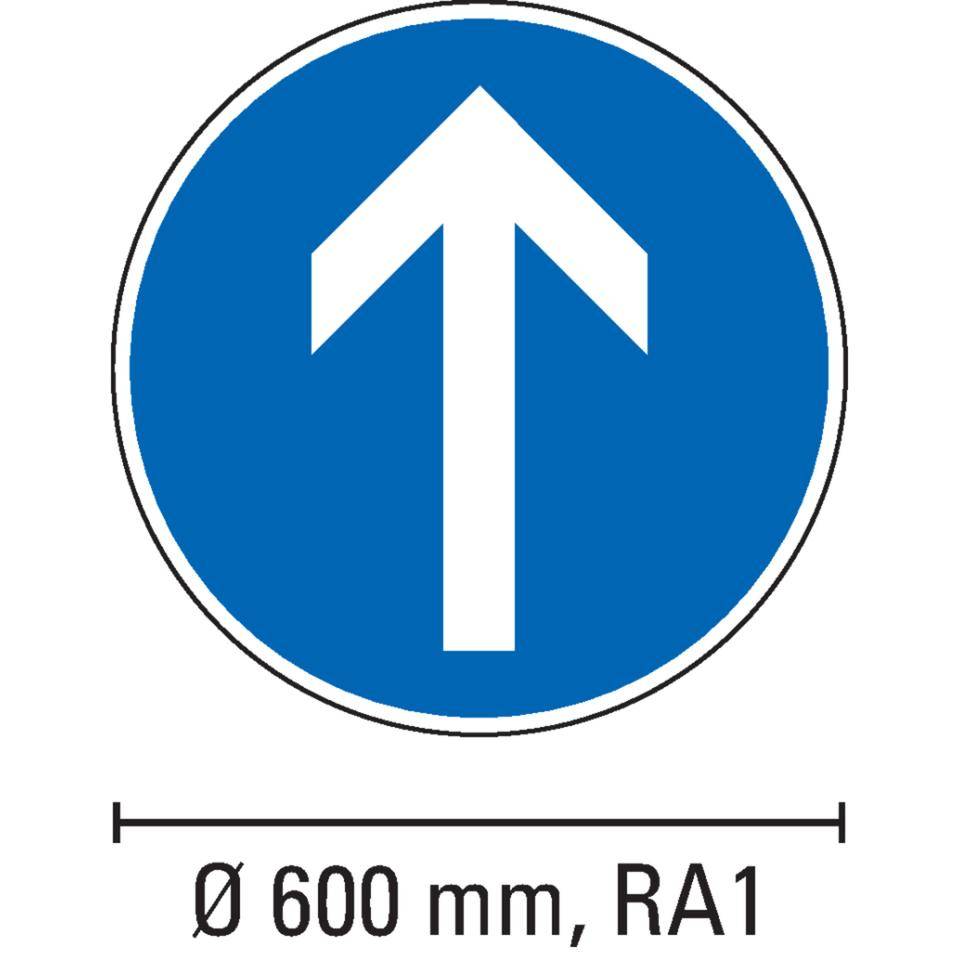 Verkehrszeichen Fahrtrichtung geradeaus, Nr.209-30, Aluminium RA1, reflektierend, Ø 600mm, DIN 67520, nach StVO