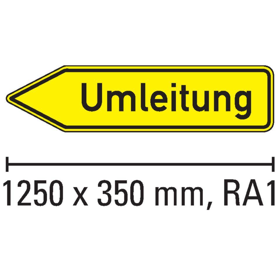 Verkehrszeichen Umleitungswegweiser linksweisend, Nr.454-10, AluRA1, reflektierend, 1250x350mm, DIN 67520, nach StVO