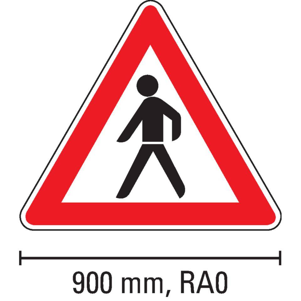 Verkehrszeichen Fußgänger, Aufst rechts, Nr.133-10, Aluminium RA0, reflektierend, SL 900mm, DIN 67520, nach StVO