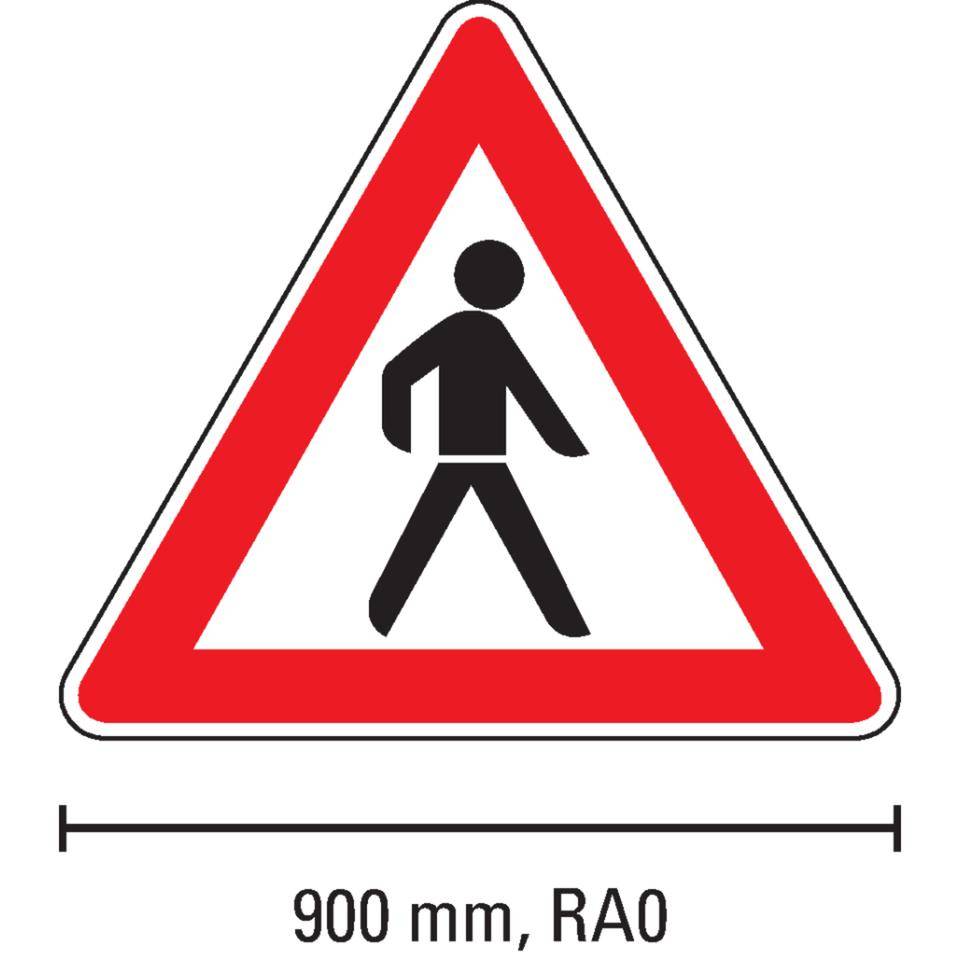 Verkehrszeichen Fußgänger, Aufsteller links, Nr.133-20, Aluminium RA0, reflektierend, SL 900mm, DIN 67520
