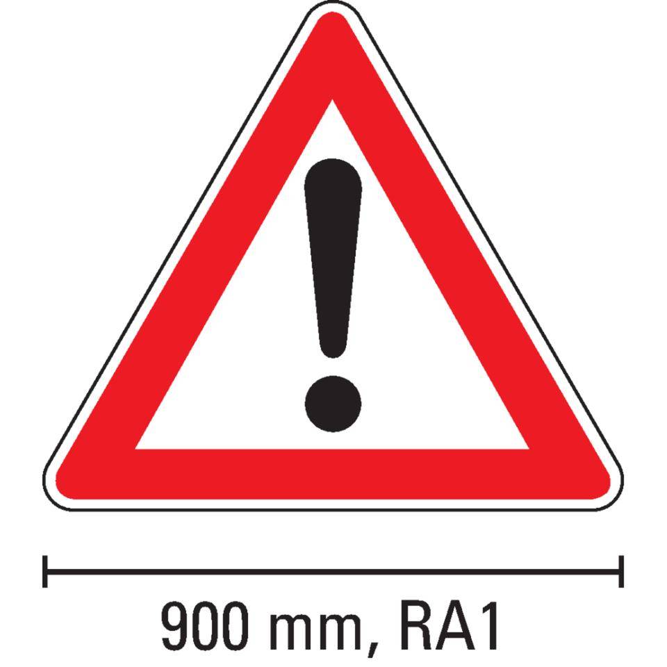 Verkehrszeichen Gefahrenstelle, Nr.101, Aluminium RA1, reflektierend, SL 900mm, DIN 67520, nach StVO