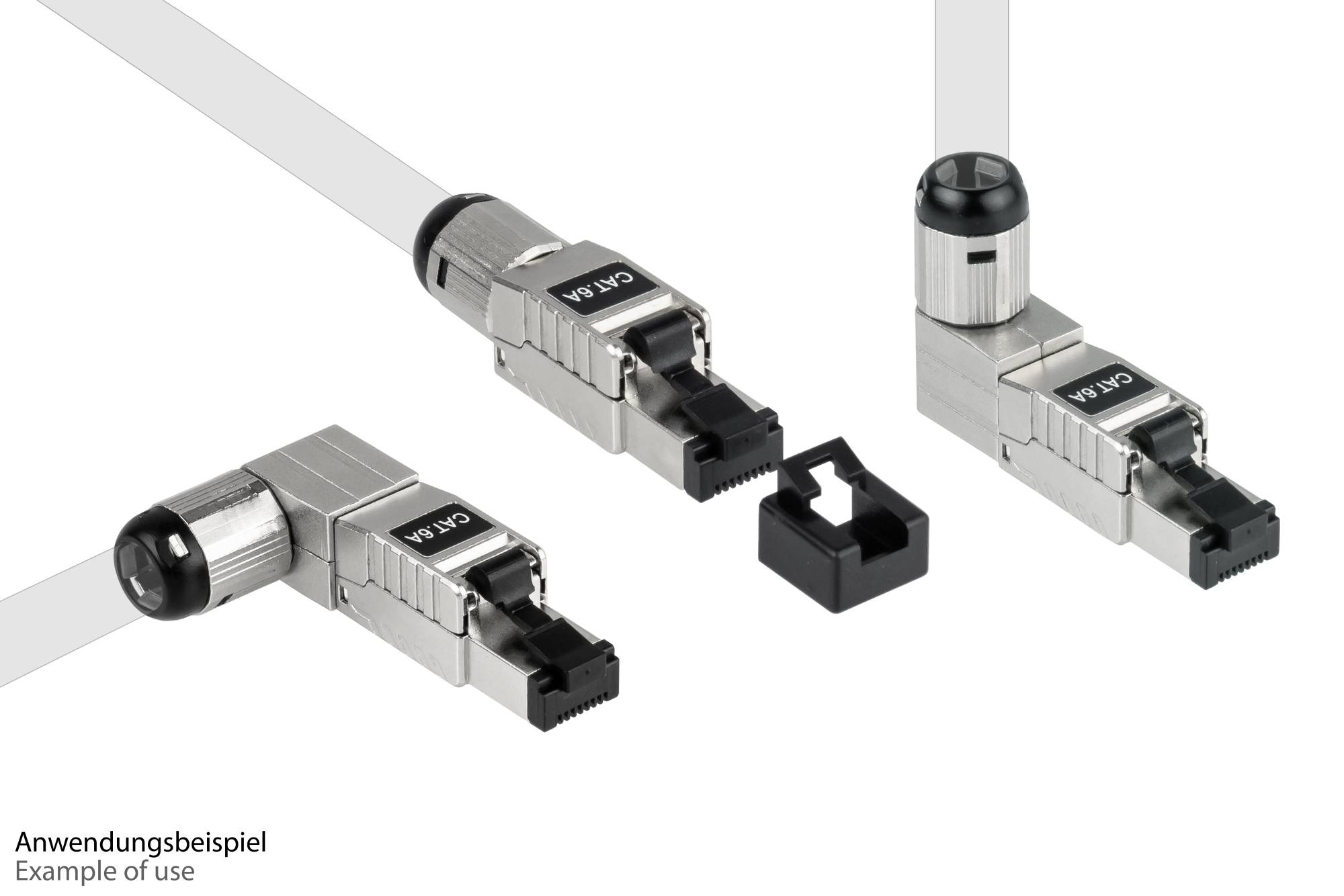 RJ45 Stecker Cat. 6A, werkzeuglos / feldkonfektionierbar, STP geschirmt, Metall, 5 Richtungen