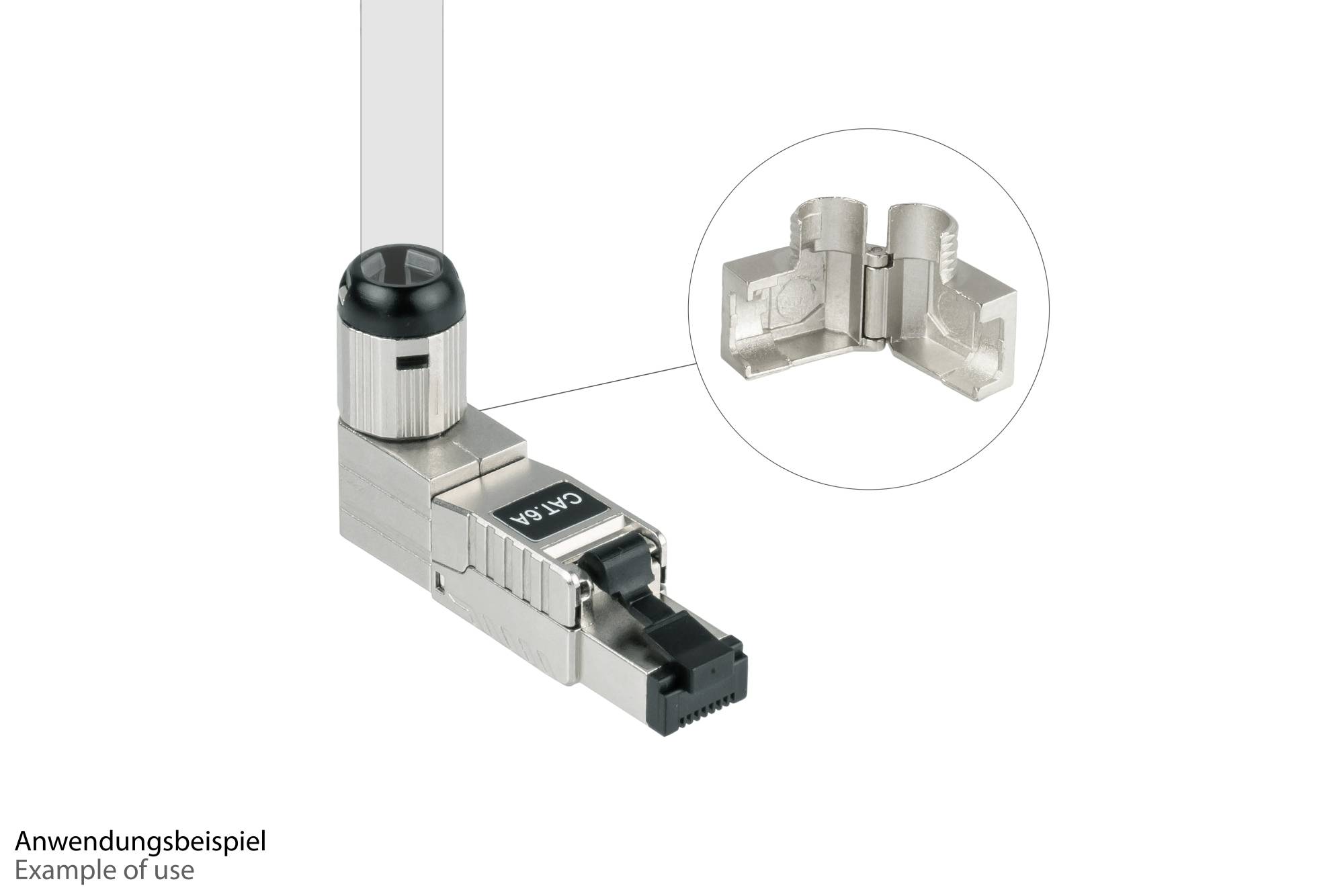 RJ45 Stecker Cat. 6A, werkzeuglos / feldkonfektionierbar, STP geschirmt, Metall, 5 Richtungen