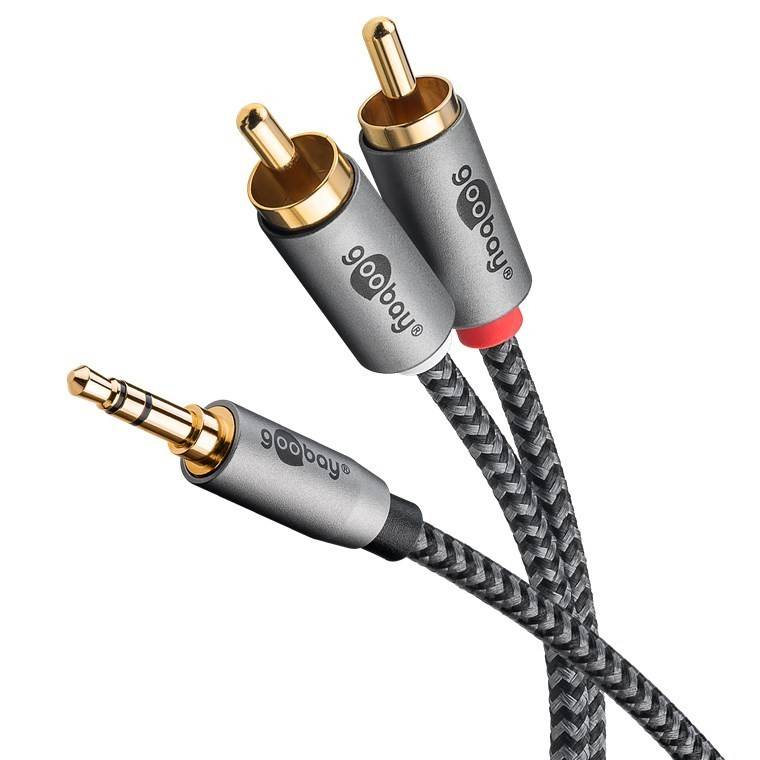 Goobay 65288, 3.5mm, Männlich, 2 x RCA, Männlich, 2 m, Schwarz, Silber