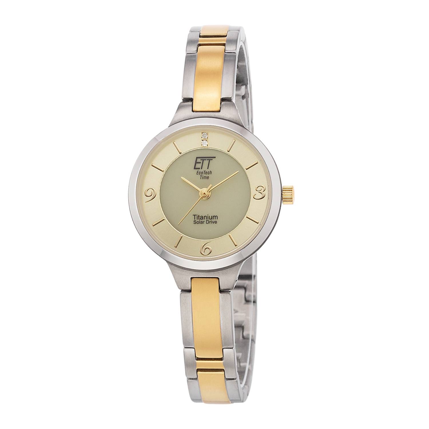 ETT Damenuhr Diamond Lady ELS-12148-61M, analog, Funk, Solar, Gold, aus Titan