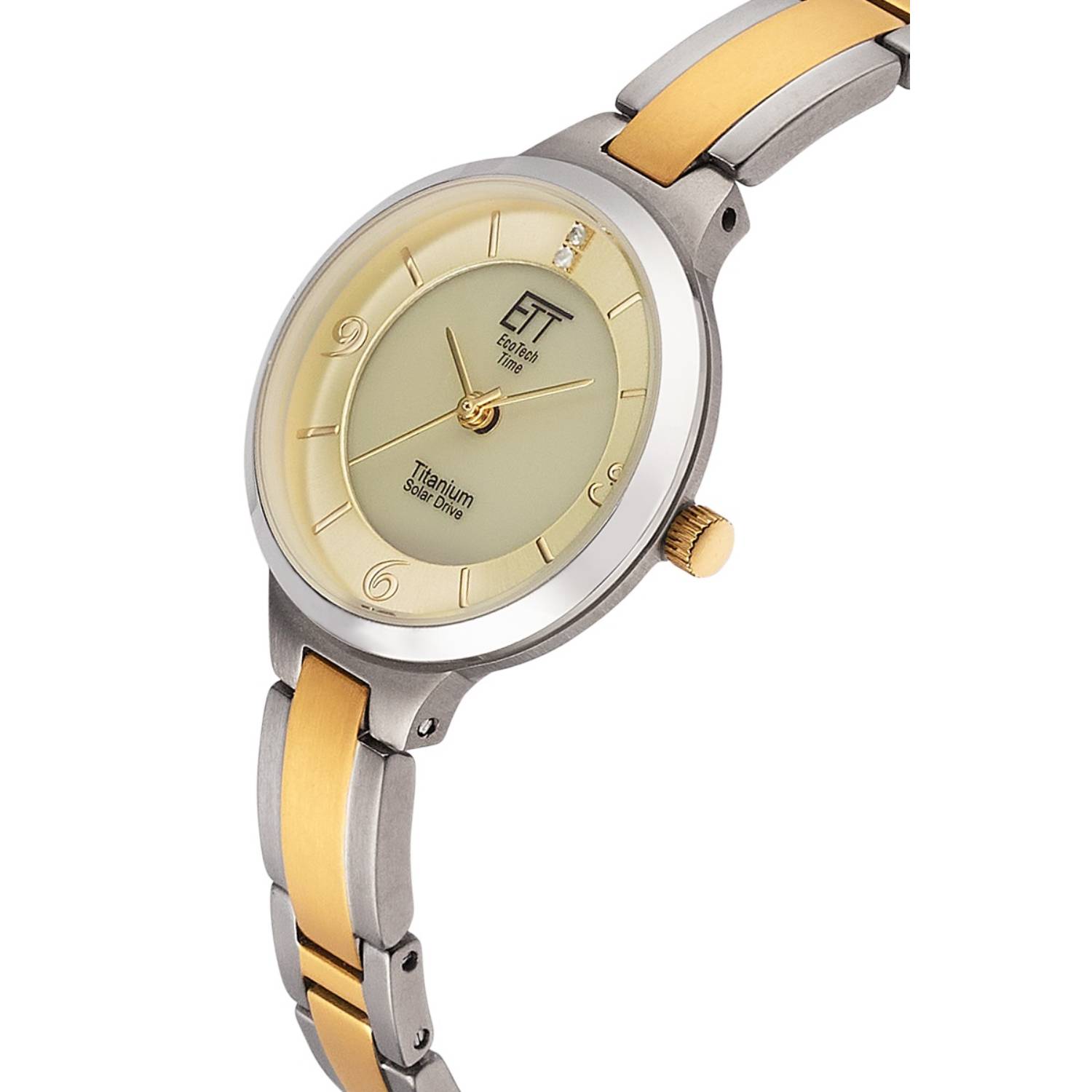ETT Damenuhr Diamond Lady ELS-12148-61M, analog, Funk, Solar, Gold, aus Titan