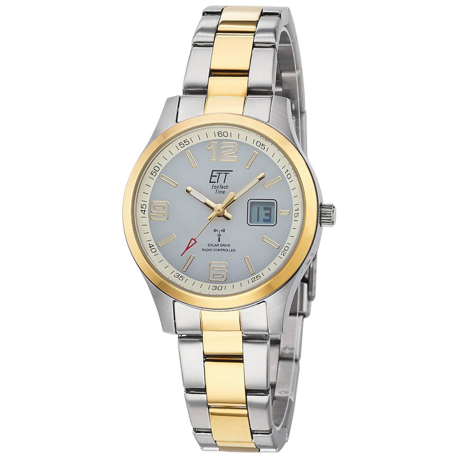ETT Damenuhr ELS-11590-12M, Quarz, Funk-Solar, helles Zifferblatt, Edelstahl