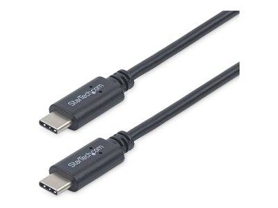 Zwei schwarze USB-C-Kabel mit der Markenbeschriftung 'StarTech.com' an den Anschlüssen werden gezeigt, wobei das reversible Design und die Kompatibilität hervorgehoben werden.