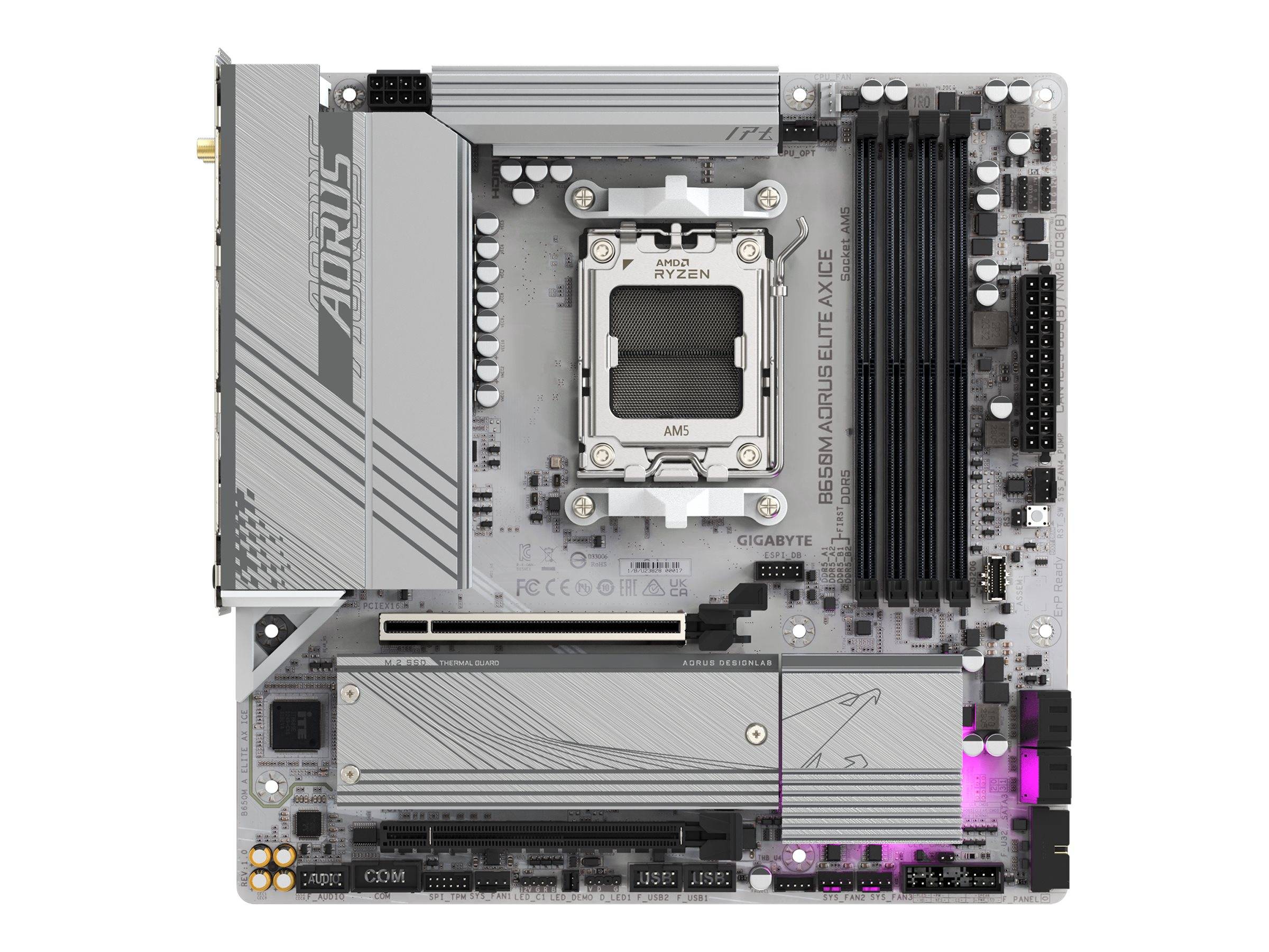 Gigabyte B650M AORUS ELITE AX ICE - Motherboard - micro ATX - Socket AM5 - AMD B650 Chipsatz - USB-C 3.2 Gen2, USB 3.2 G