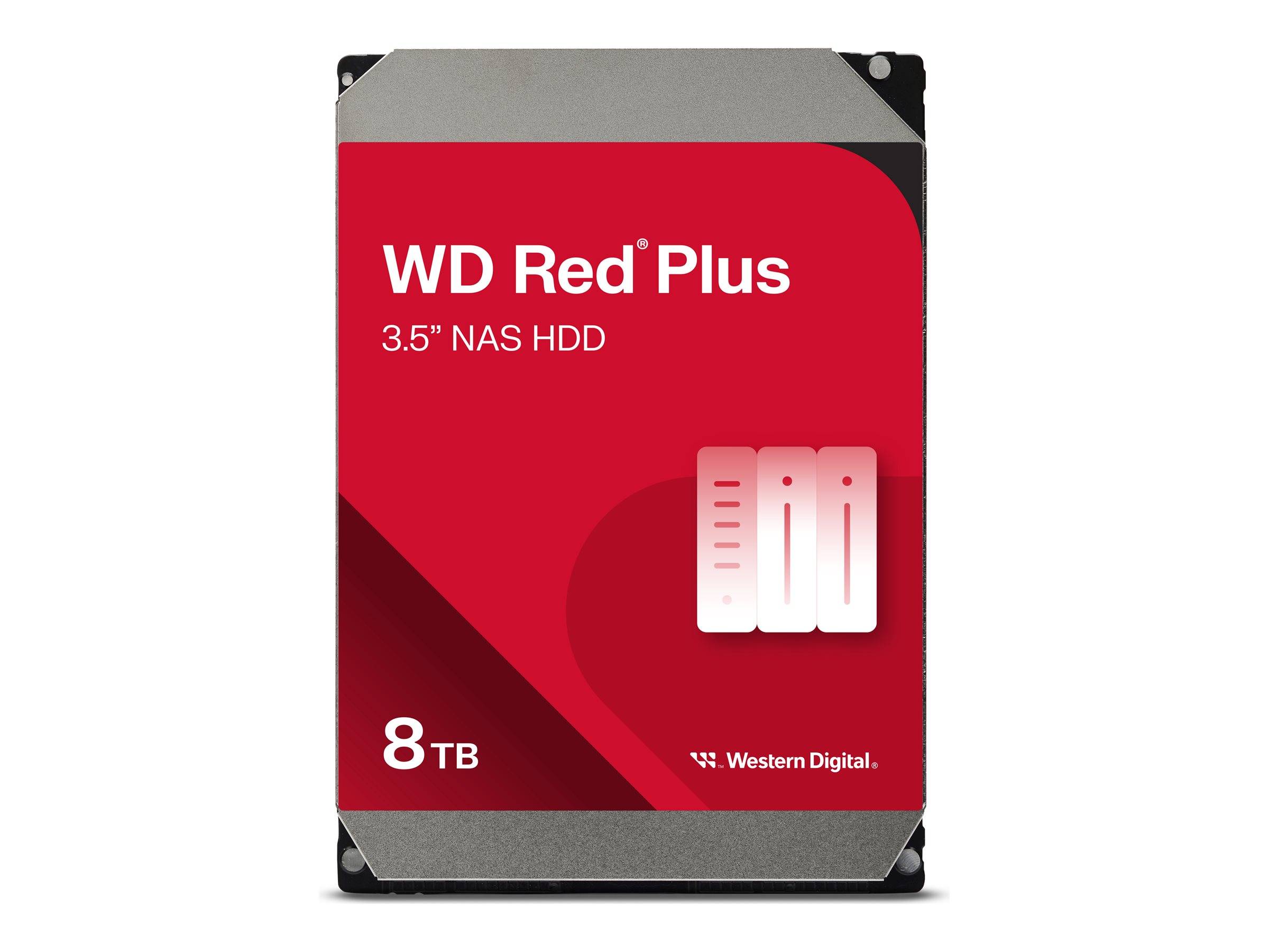 WD Red Plus 3,5-Zoll-NAS-Festplatte, 8TB Western Digital Festplatte in roter Verpackung.