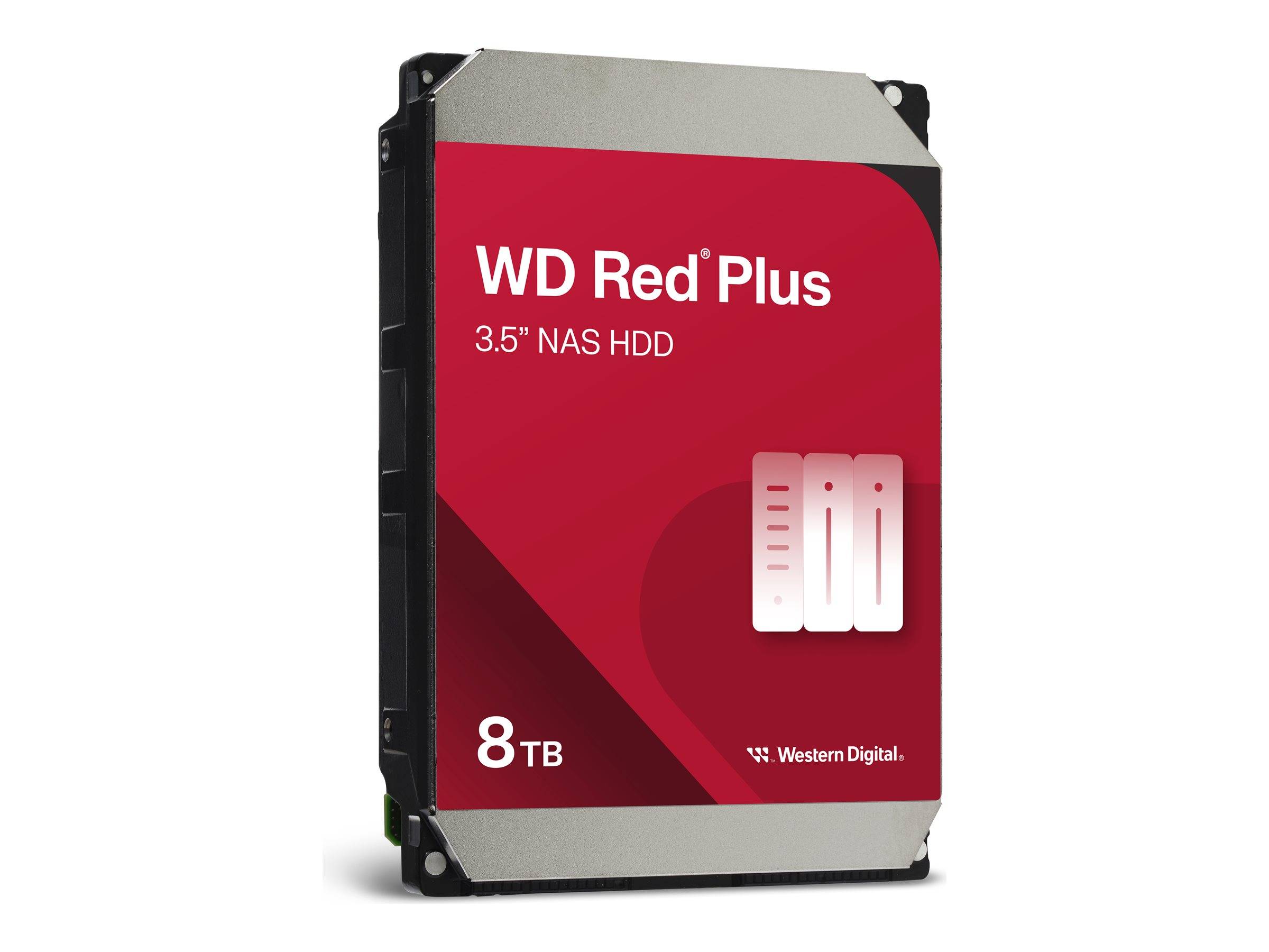Western Digital WD Red Plus 8TB 3,5-Zoll-NAS-Festplatte in rot und grauer Verpackung