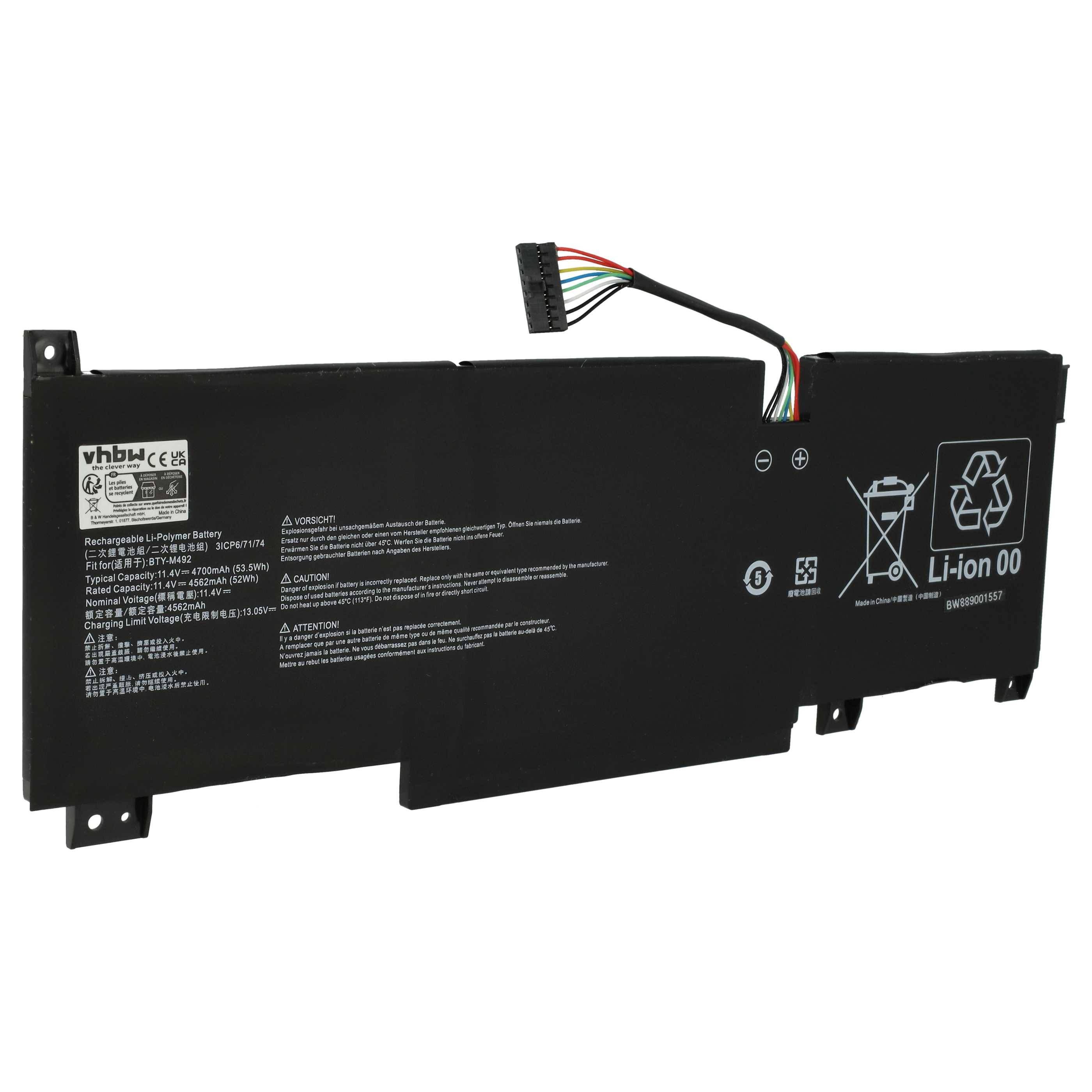 vhbw Akku kompatibel mit MSI Katana GF76 12UD-023, 12UD-036XES, 12UD-041, 12UD-058XTR Notebook (4600 mAh, 11,4 V, Li-Polymer)
