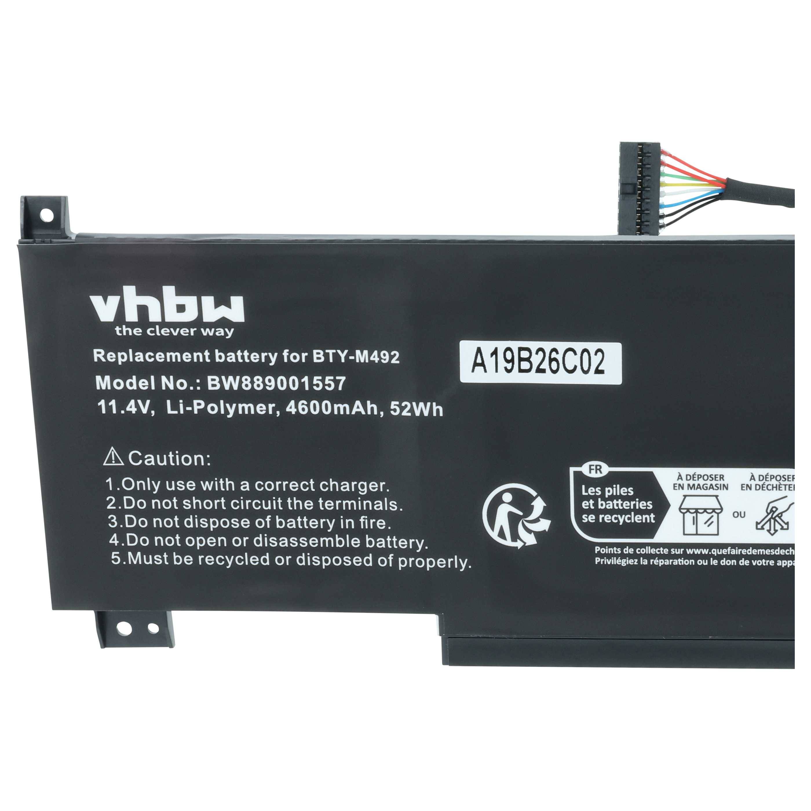 vhbw Akku kompatibel mit MSI Katana GF66 11UD-476IN, 11UD-081CA, 11UD-092, 11UD-227PH Notebook (4600 mAh, 11,4 V, Li-Polymer)