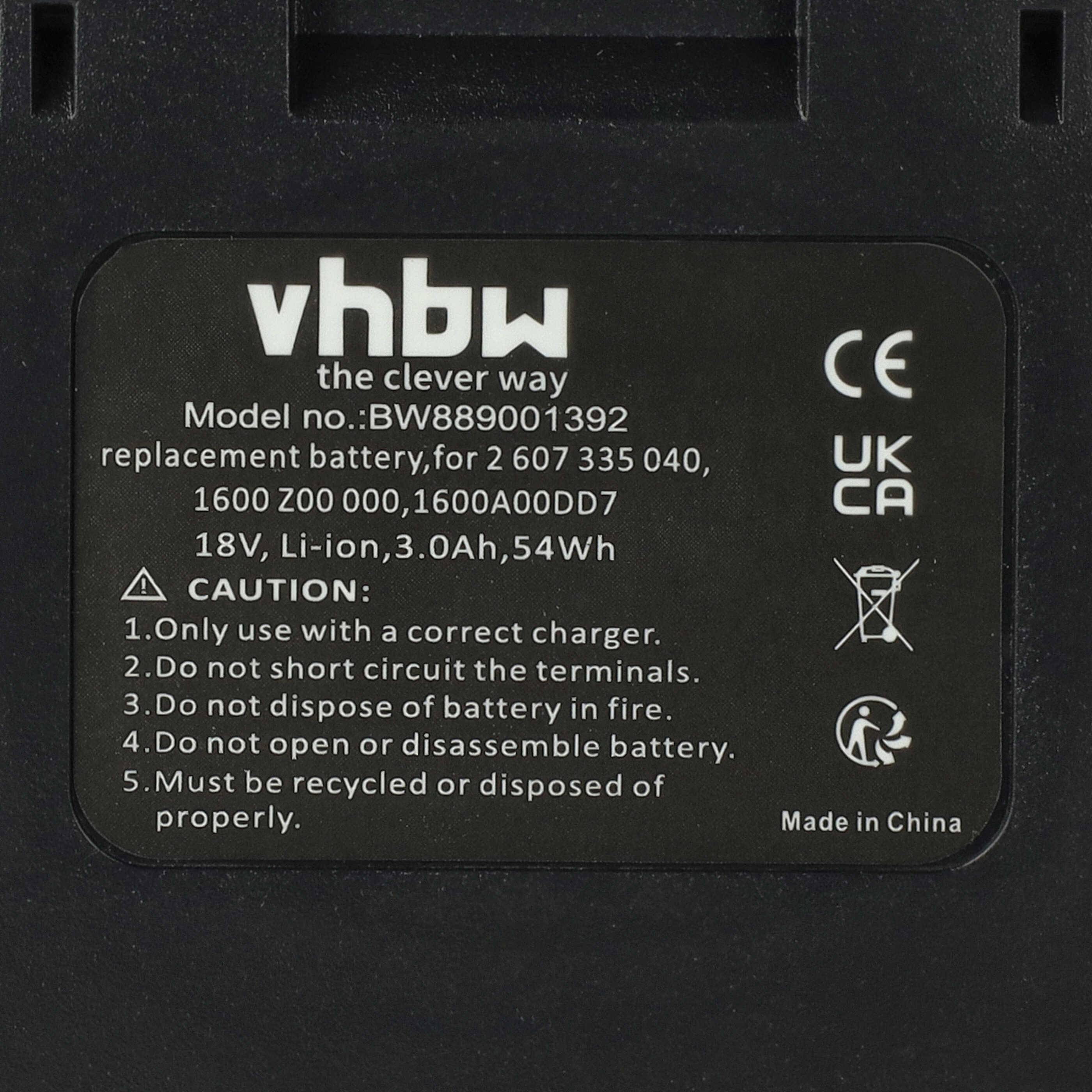 vhbw Akku kompatibel mit Bosch CityMower 18, EasyGrassCut 18, EasyGrassCut 18-230 Werkzeug, Akku-Gartengerät (3000 mAh, Li-Ion, 18 V)