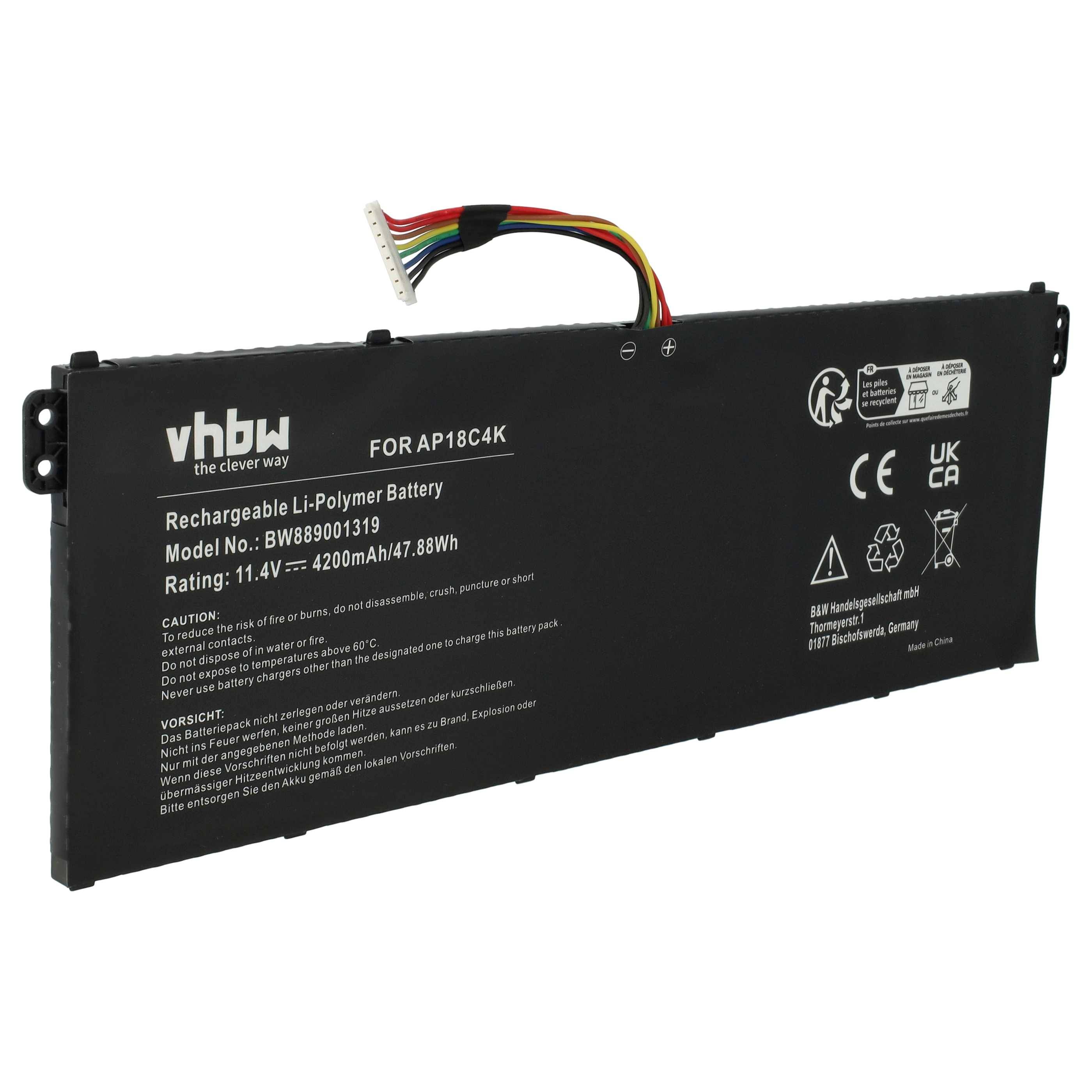 vhbw Akku kompatibel mit Acer Chromebook Spin, 314 C933, 314, 315 Notebook (4200 mAh, 11,4 V, Li-Polymer)
