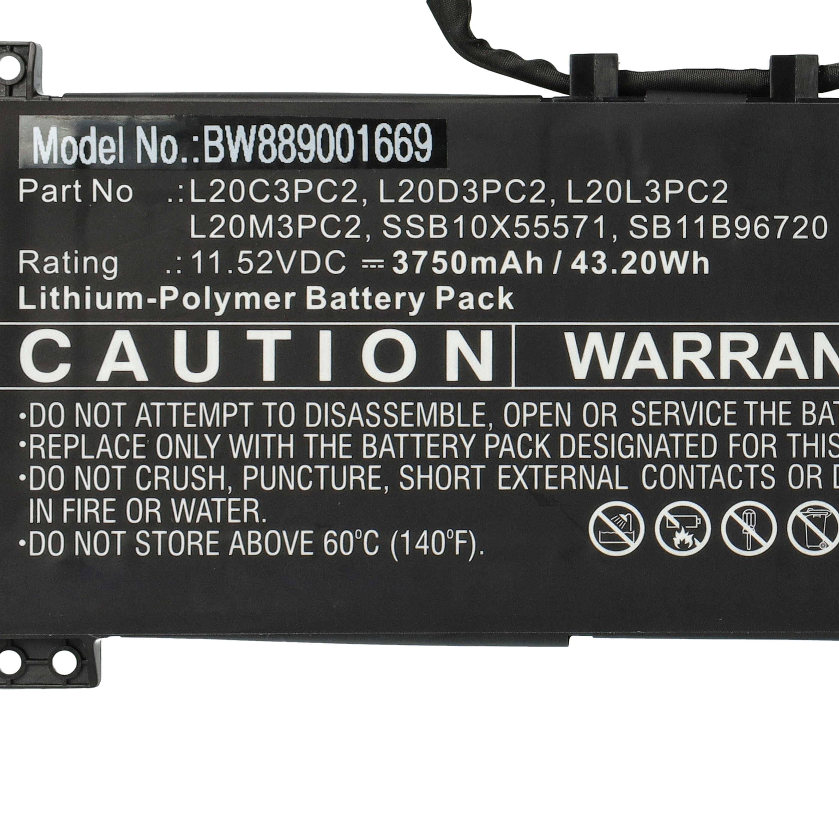 vhbw Akku Ersatz für Lenovo SSB11B96720 | für Notebook (3750 mAh, 11,55 V, Li-Polymer)