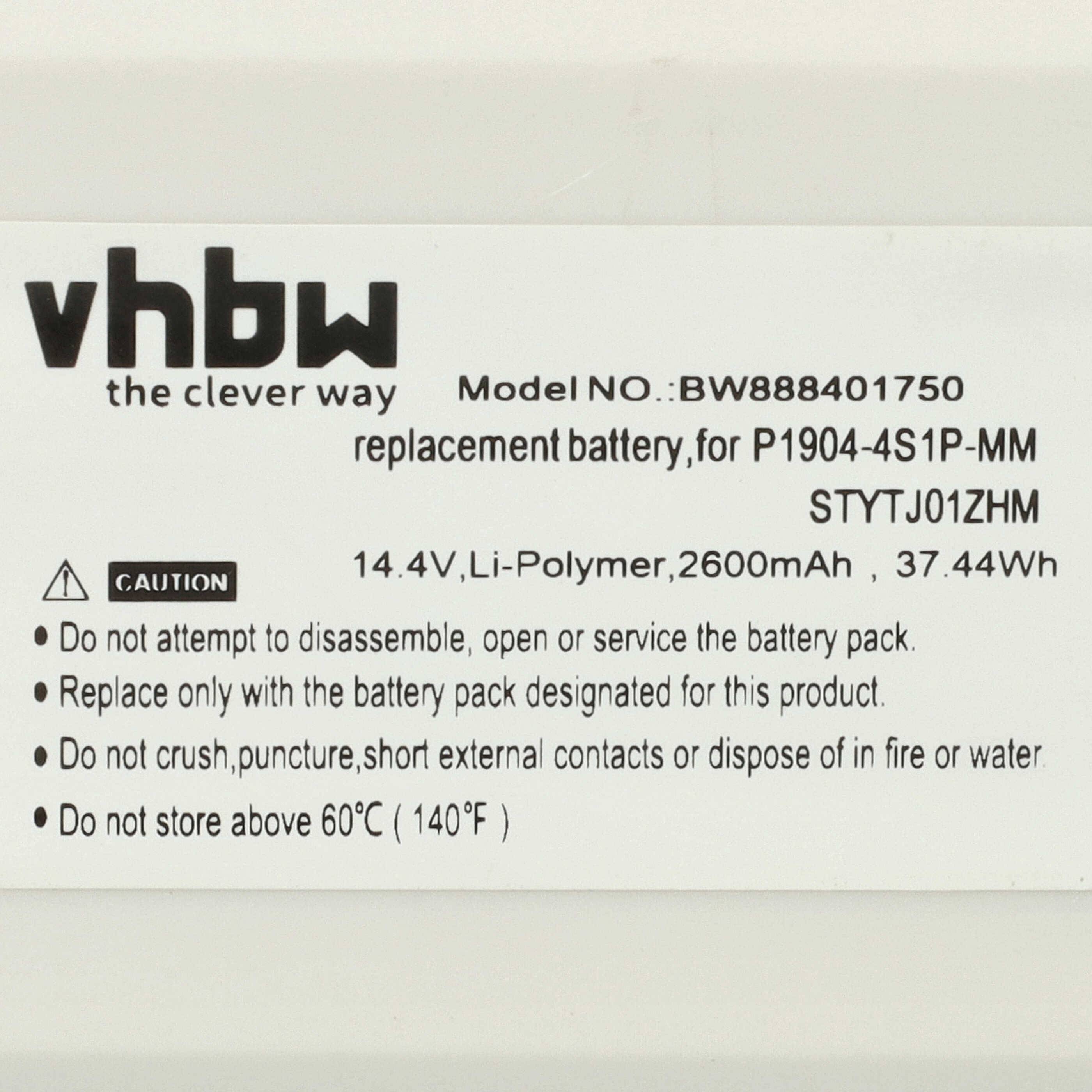 vhbw Akku kompatibel mit Dreame L20 Ultra, MC1808, RL55L, RLS5-BL0, RLS5-WH0, RLS5L, RLS5D Saugroboter (2600 mAh, 14,4 V, Li-Ion)