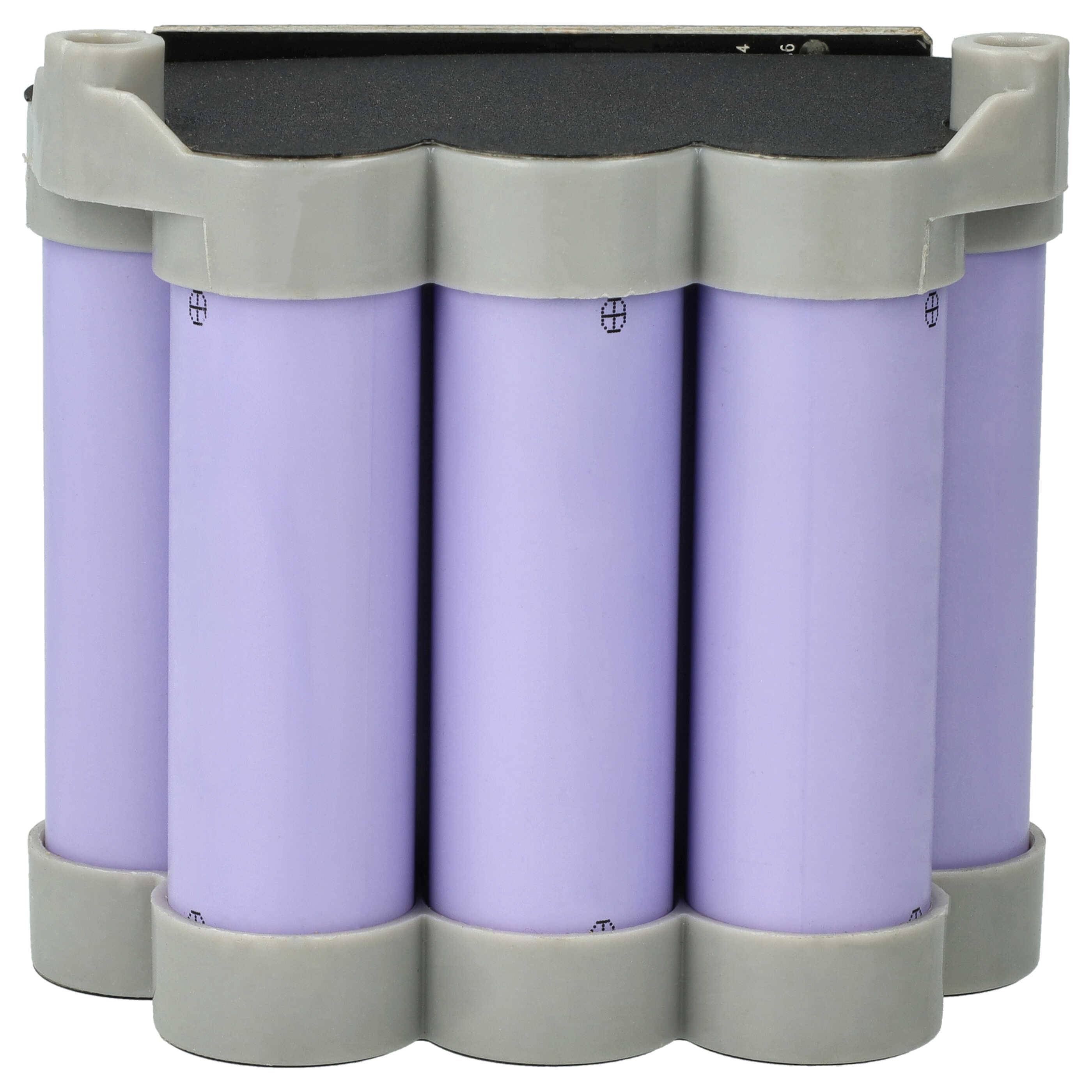 Eine Gruppe von vier vertikal ausgerichteten violetten Zylindern, die oben und unten von grauen, ineinandergreifenden Rahmen umhüllt sind.