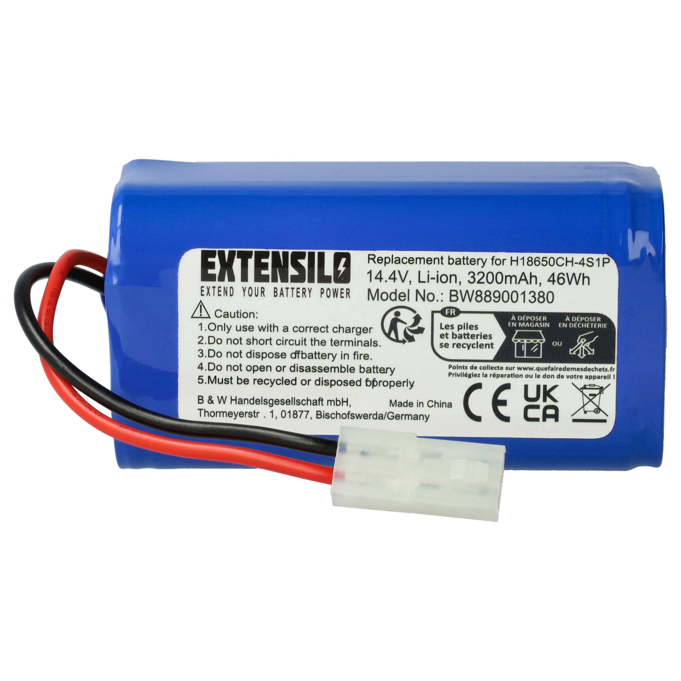 EXTENSILO Akku kompatibel mit Flyco FC9601, FC9602 Saugroboter (3200 mAh, 14,4 V, Li-Ion)