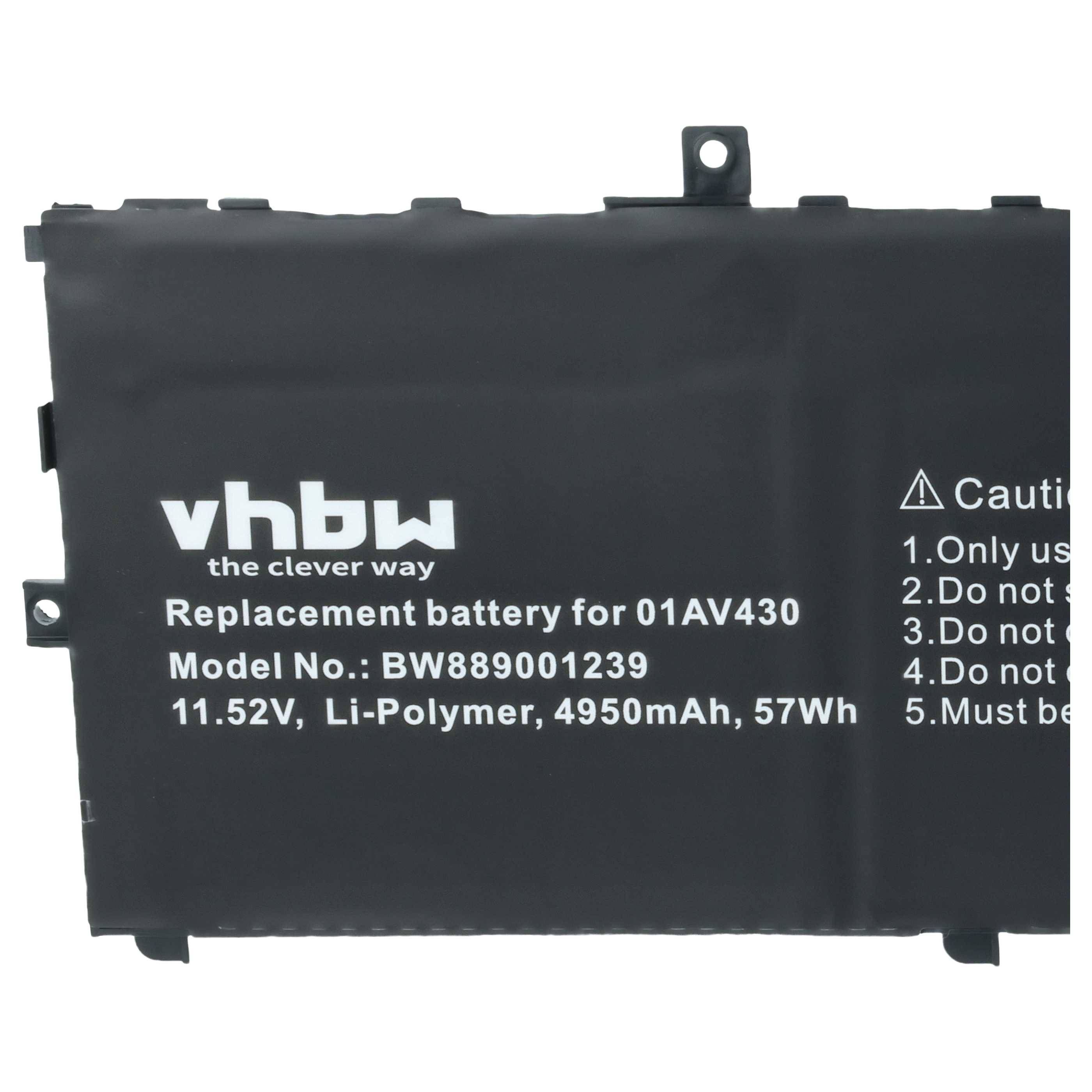 vhbw Akku kompatibel mit Lenovo Thinkpad X1 Carbon G6 2018, 2018, 2017 Notebook (4950 mAh, 11,52 V, Li-Polymer)