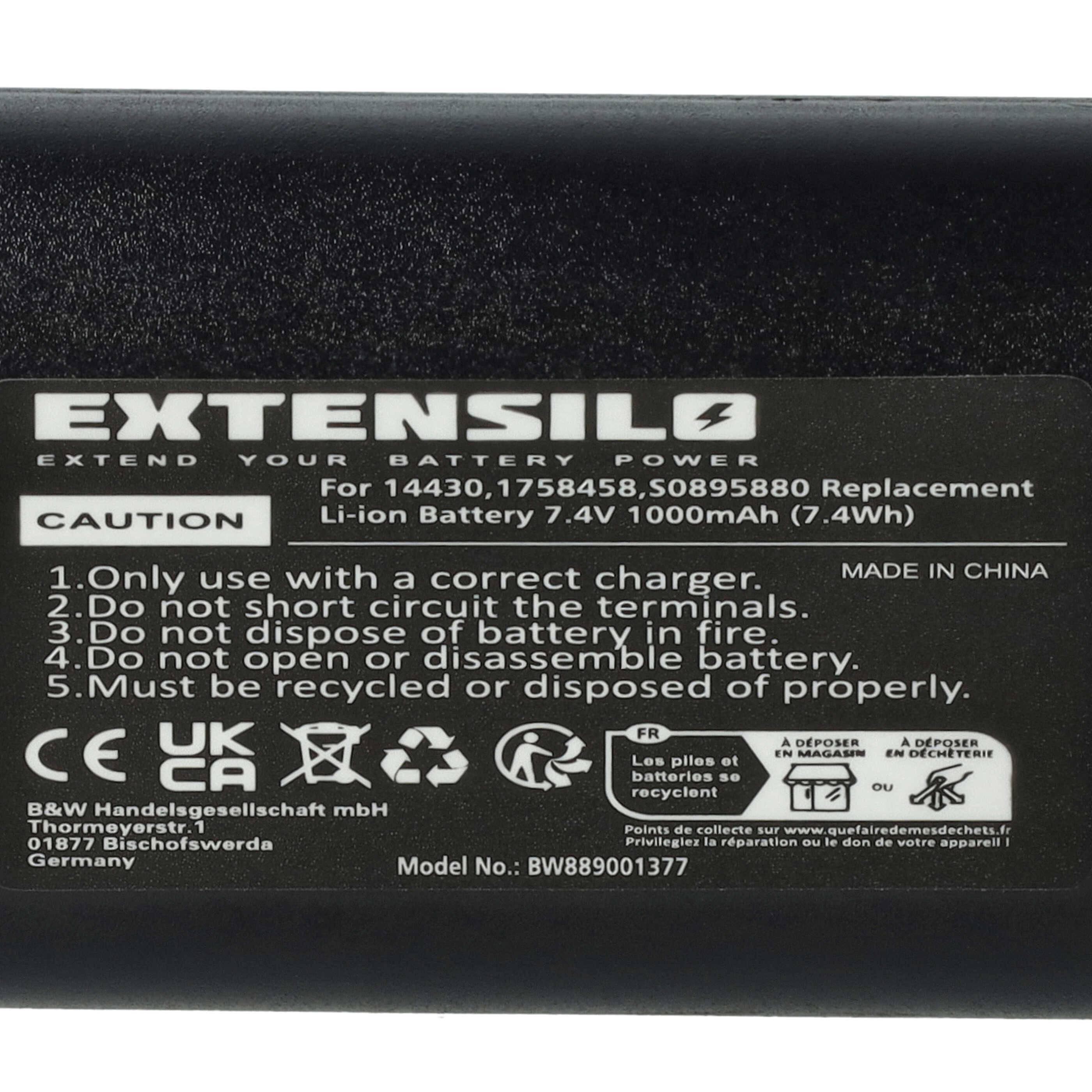 EXTENSILO Akku Ersatz für 3M W003688, S0895880 für Drucker Kopierer Scanner Etiketten-Drucker (1000 mAh, 7,4 V, Li-Ion)