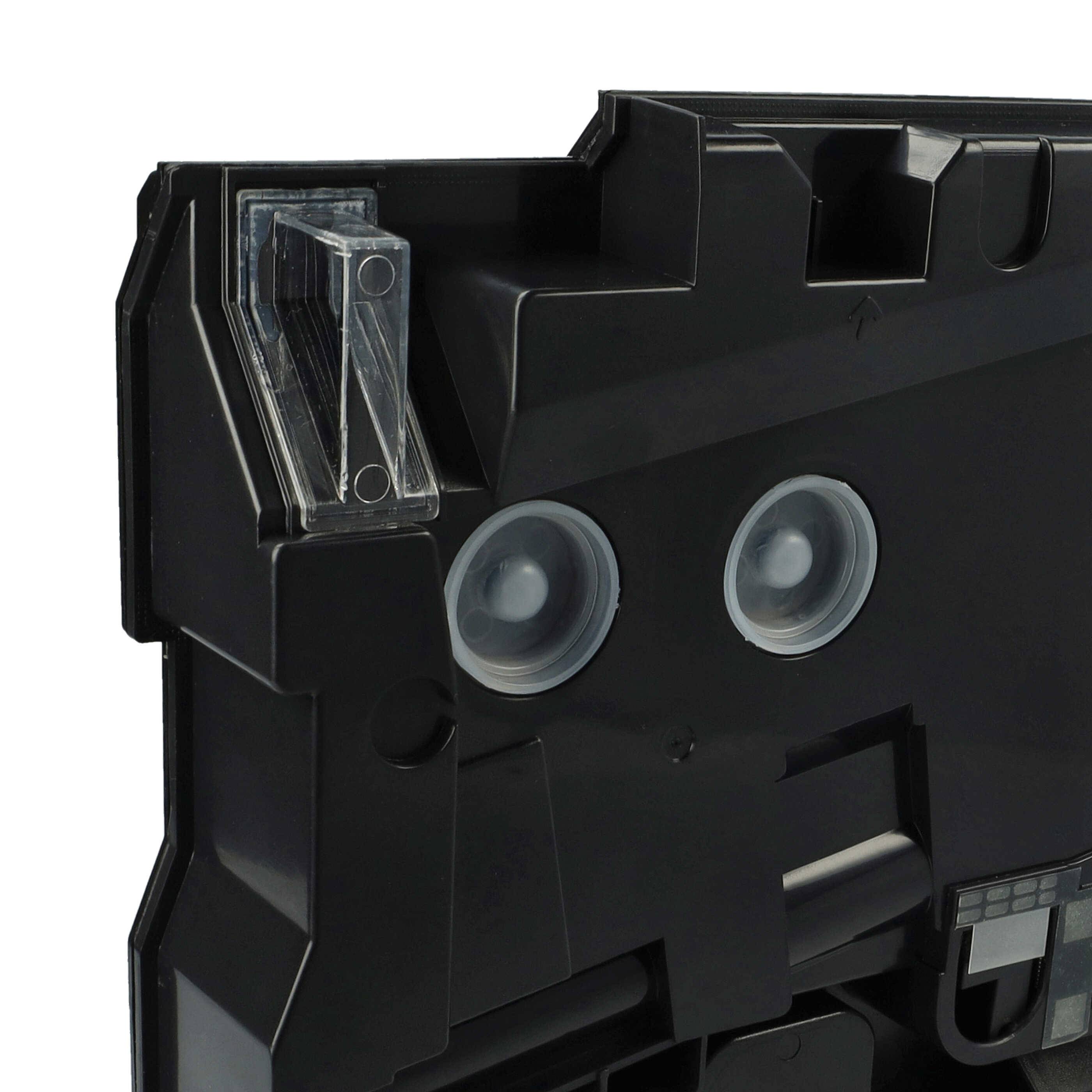 Nahaufnahme eines Vintage-Schwarz-VHS-Bandes. Das Bild betont die Spulen und Kanten und zeigt die mechanischen Details des Bandes.