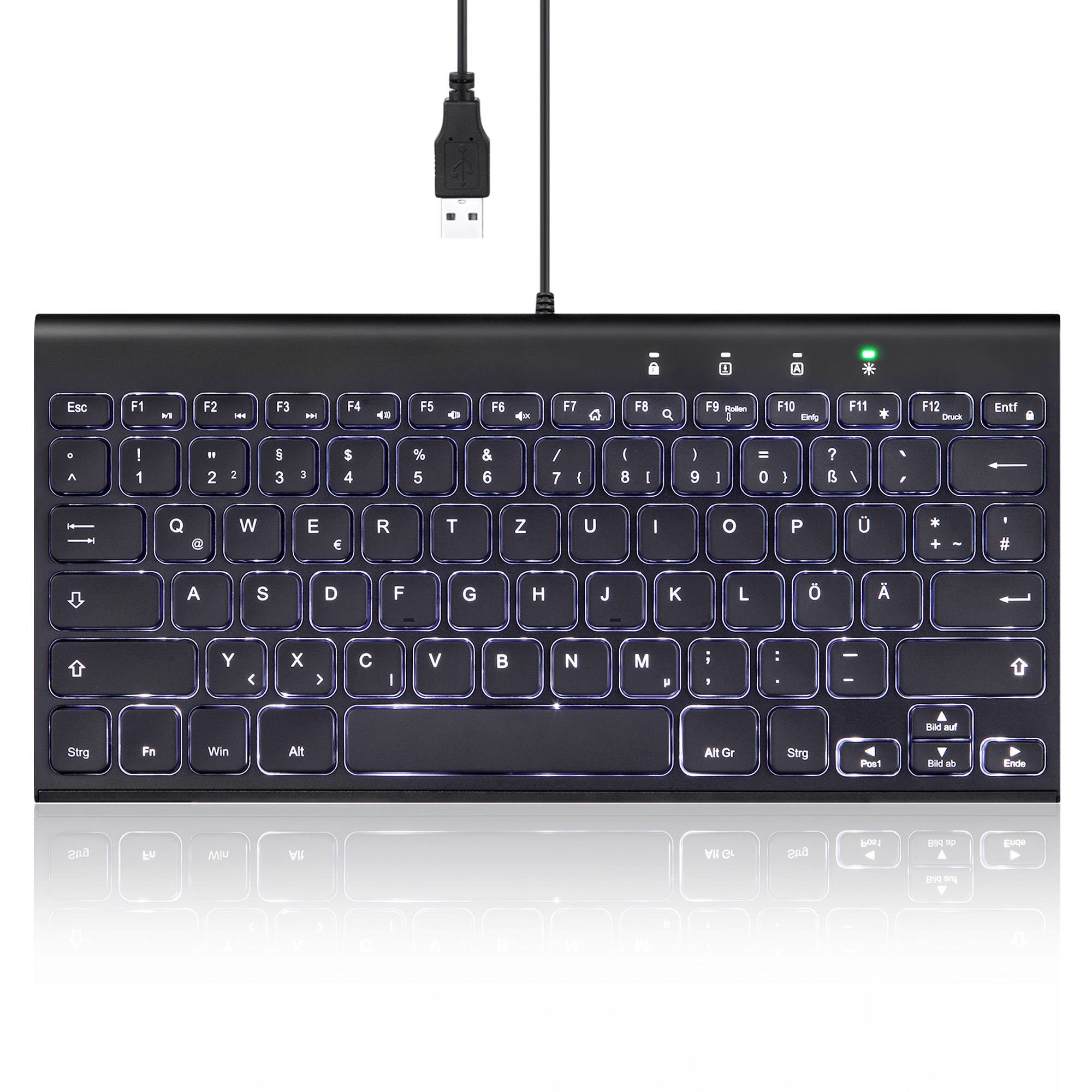 PERIXX - PERIBOARD-429 DE kabelgebunden USB Mini Tastatur mit Hintergrundbeleuchtung - Touchpen - QWERTZ