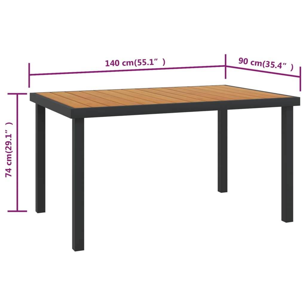 vidaXL Gartentisch Braun 140x90x74 cm Aluminium und WPC