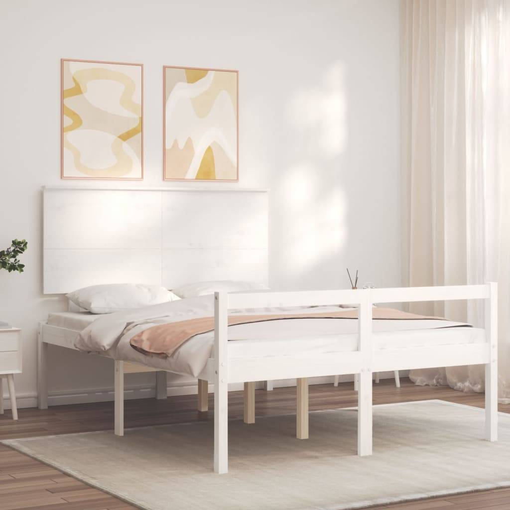 vidaXL Seniorenbett mit Kopfteil 140x190 cm Weiß Massivholz