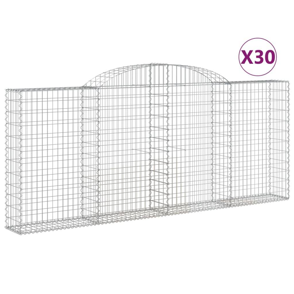 vidaXL Gabionen mit Hochbogen 30 Stk 300x30x120/140cm Verzinktes Eisen