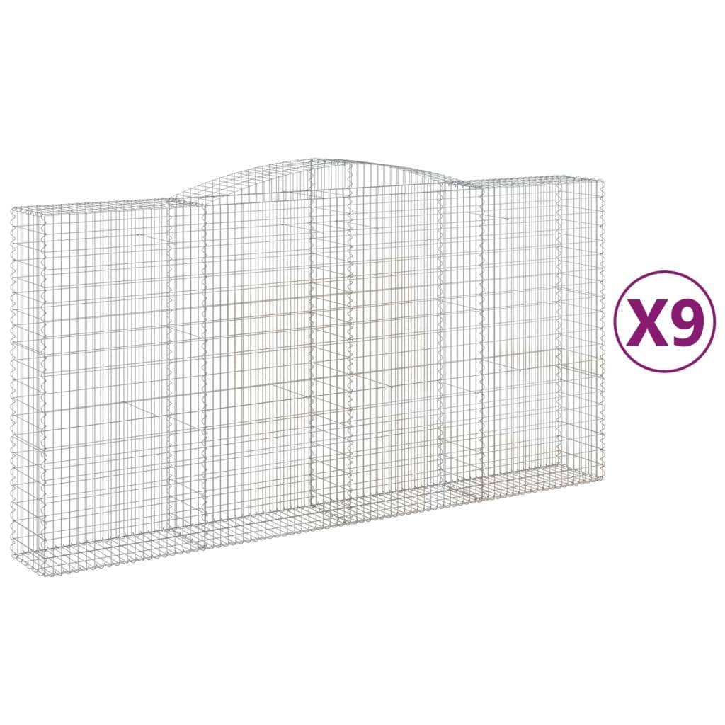 vidaXL Gabionen mit Hochbogen 9 Stk. 400x50x200/220cm Verzinktes Eisen