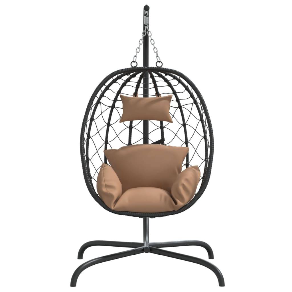 vidaXL Hängesessel Ei mit Kissen Taupe Poly Rattan & Stahl
