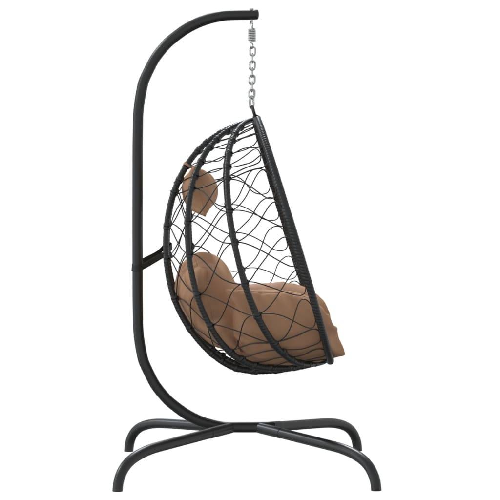 vidaXL Hängesessel Ei mit Kissen Taupe Poly Rattan & Stahl