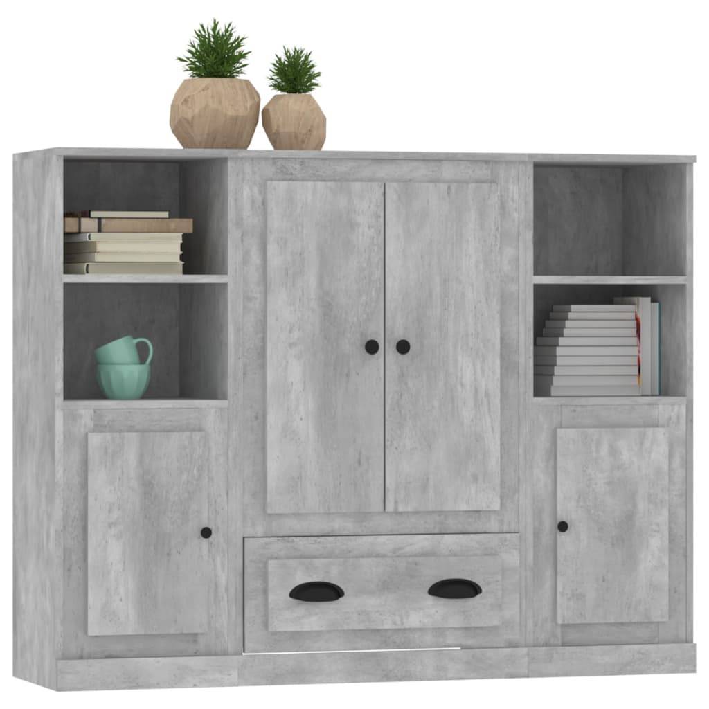 vidaXL Highboards 3 Stk. Betongrau Holzwerkstoff