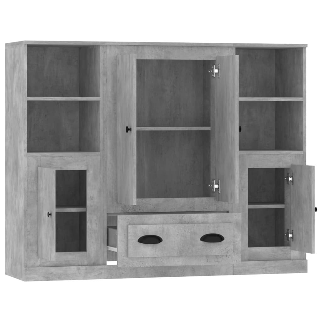 vidaXL Highboards 3 Stk. Betongrau Holzwerkstoff