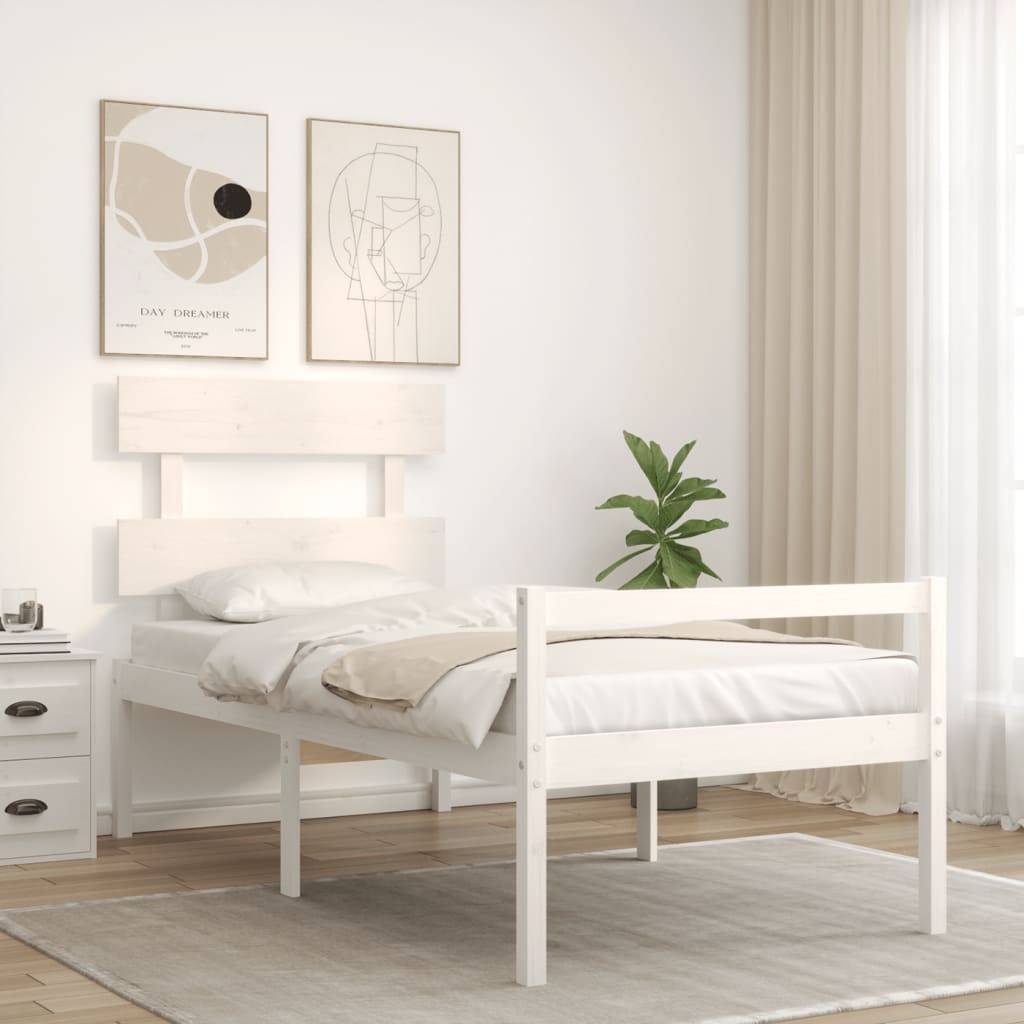 vidaXL Seniorenbett mit Kopfteil Weiß Massivholz