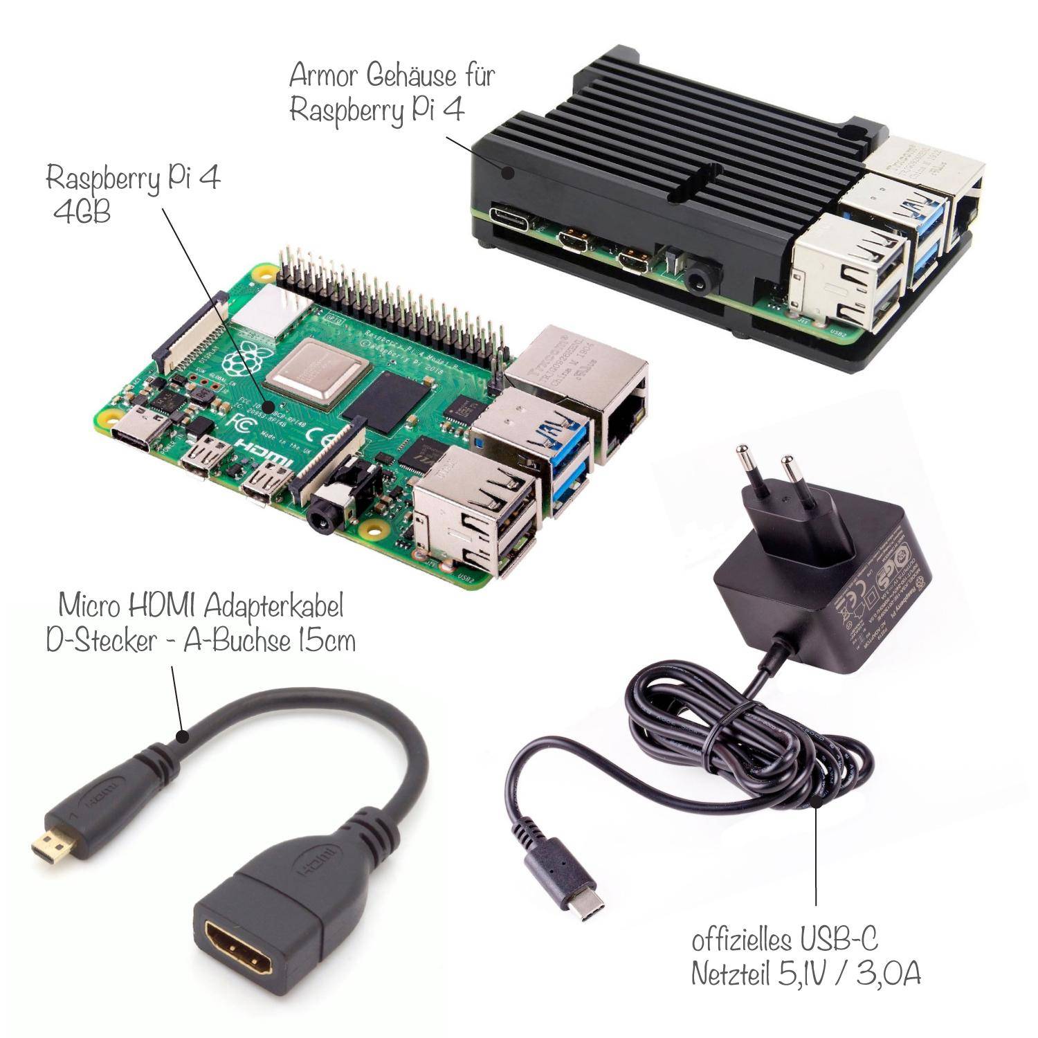 Raspberry Pi 4 Computer Modell B, 4GB Light Starter Set