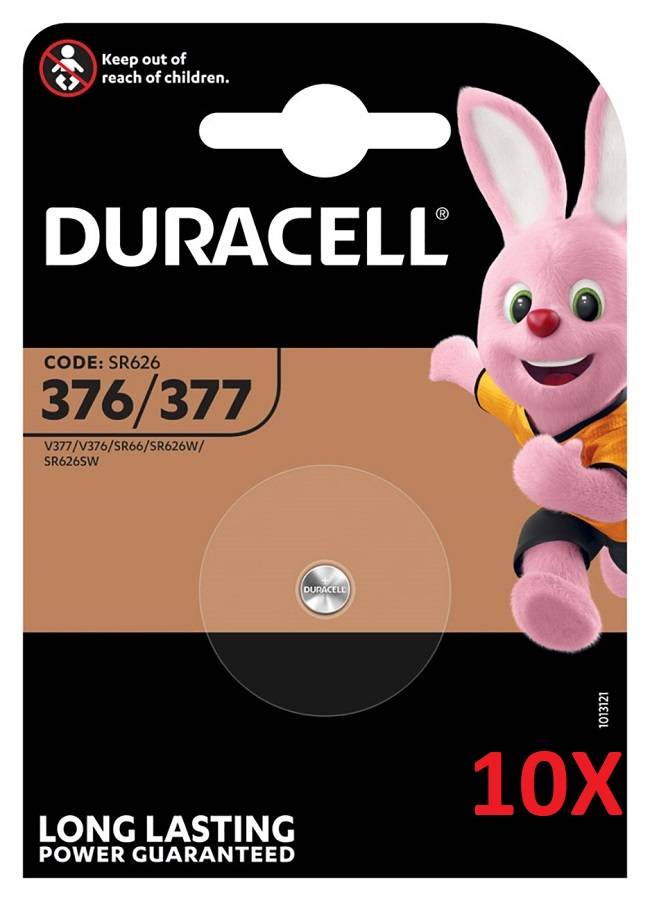 10x Duracell Uhrenbatterie D377 1,55V 28mAh AgO 1er Blister