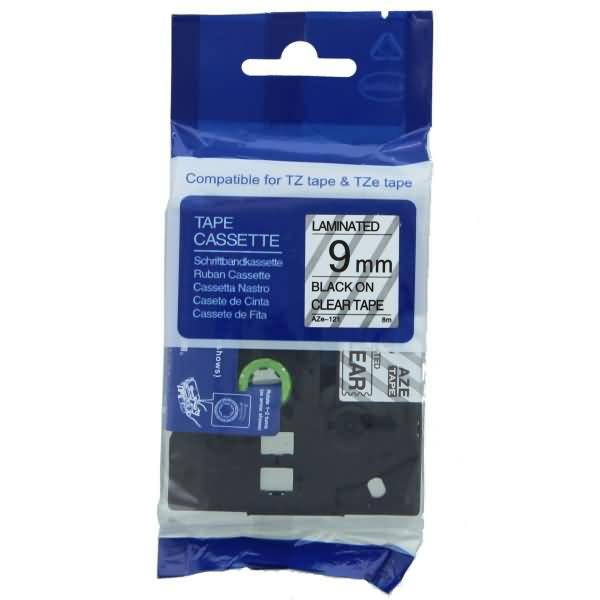 Schriftbandkassette - ersetzt Brother TZE121 - 9mm schwarz/transparent