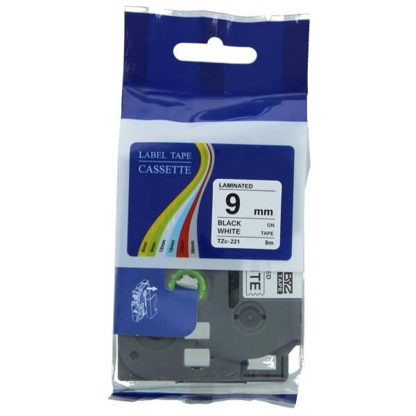 Schriftbandkassette - ersetzt Brother TZE221 - 9mm schwarz/weiß