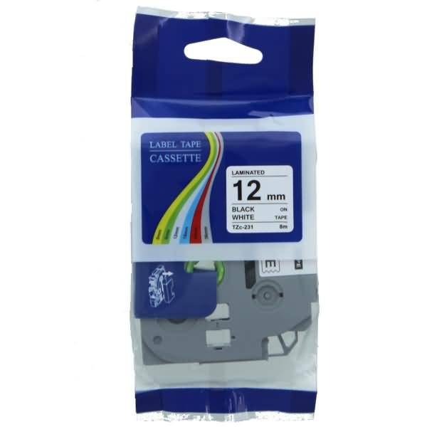 Schriftbandkassette - ersetzt Brother TZE231 - 12mm schwarz/weiß