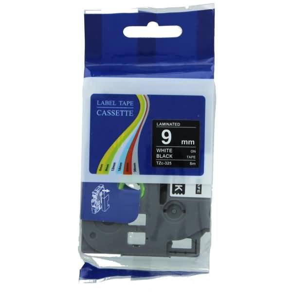 Schriftbandkassette - ersetzt Brother TZE325 - 9mm weiß/schwarz
