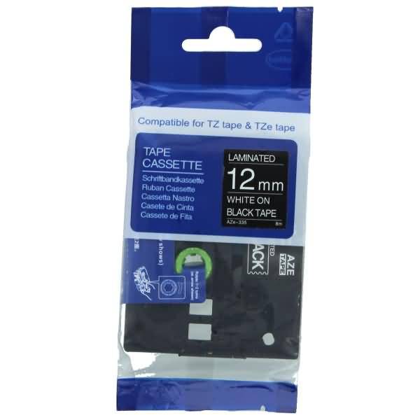 Schriftbandkassette - ersetzt Brother TZE335 - 12mm weiß/schwarz