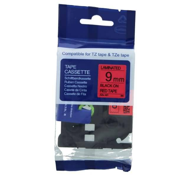 Schriftbandkassette - ersetzt Brother TZE421 - 9mm schwarz/rot