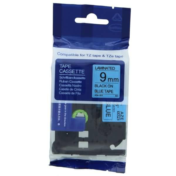 Schriftbandkassette - ersetzt Brother TZE521 - 9mm schwarz/blau
