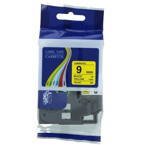 Schriftbandkassette - ersetzt Brother TZE621 - 9mm schwarz/gelb