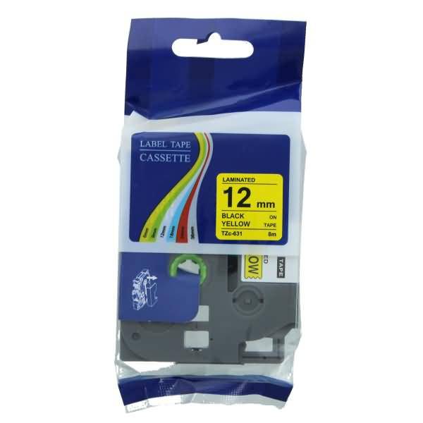 Schriftbandkassette - ersetzt Brother TZE631 - 12mm schwarz/gelb