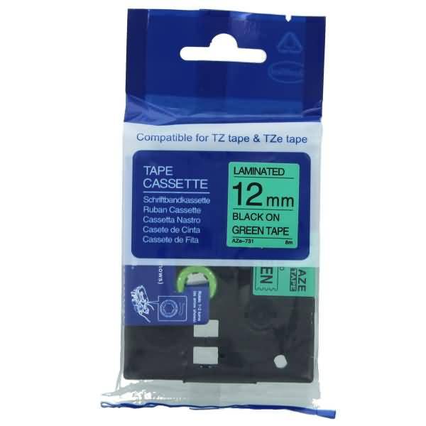 Schriftbandkassette - ersetzt Brother TZE731 - 12mm schwarz/grün