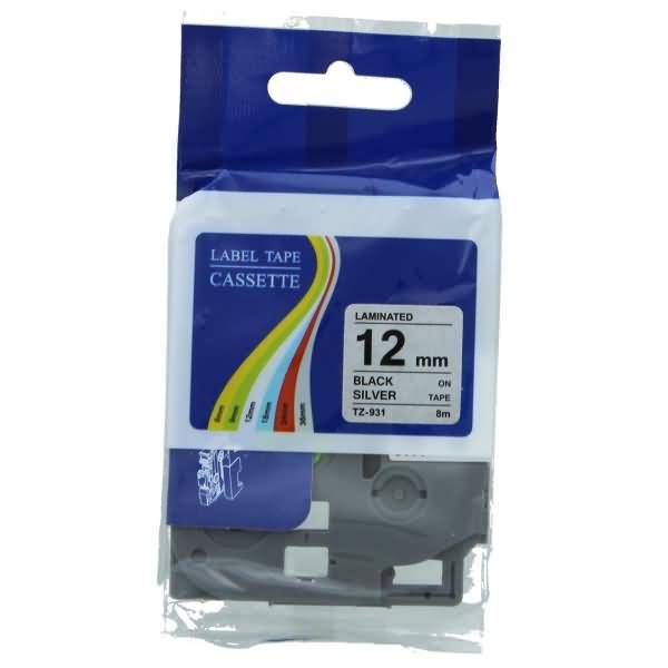 Schriftbandkassette - ersetzt Brother TZE931 - 12mm schwarz/silber