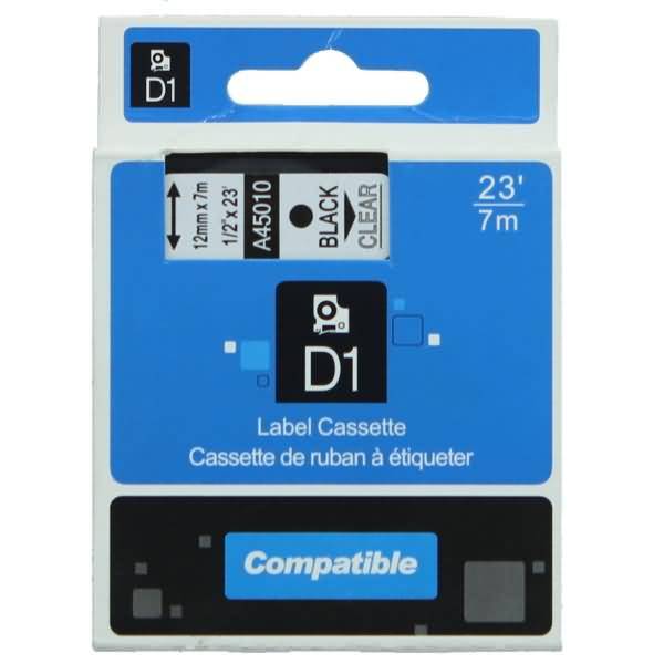 Schriftbandkassette - ersetzt Dymo 45010/S0720500 - 12mm schwarz/transparent